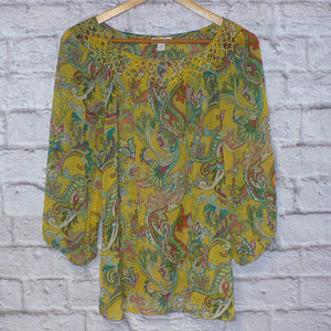 Charter Club Semi Sheer 3/4 Sleeves Paisley Top